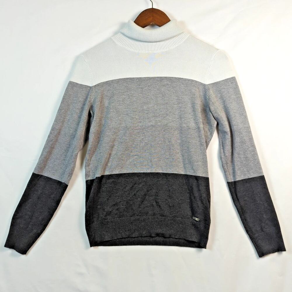 Calvin Klein Turtleneck Sweater Black White Gray Colorblock - Size Women’s M